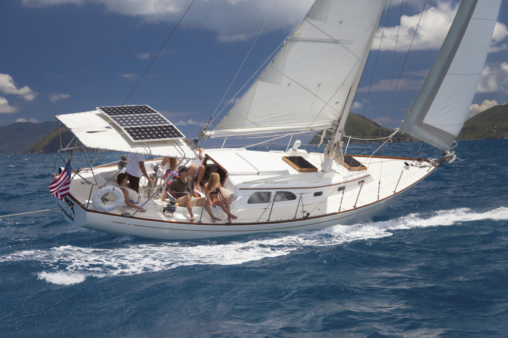 schooner under full sails sailing through the US Virgin Islands